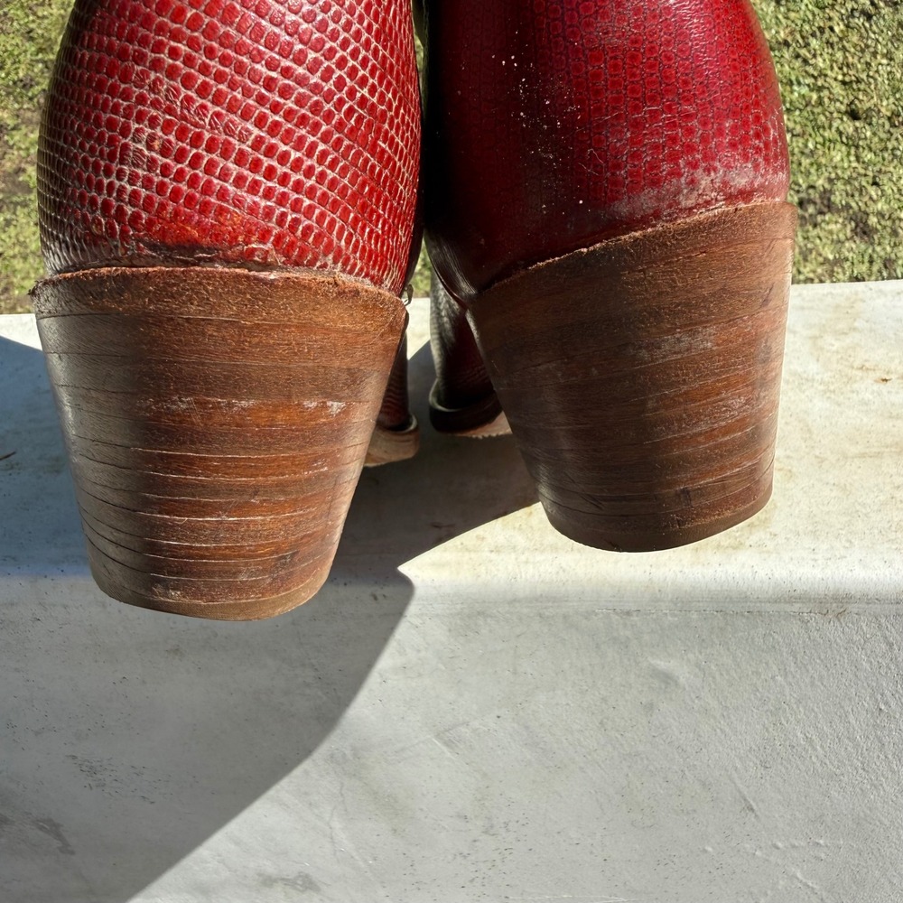 Frye Vintage Red Lizard Embossed Leather Western Cowboy Boots 9 B 1J01075 USA - Picture 9 of 11
